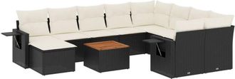 vidaXL Set De Sof&aacute;s De Jard&iacute;n 11 Pzas Y Cojines Rat&aacute;n Sint&eacute;tico Negro Vidaxl