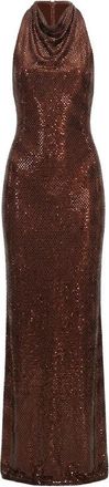 Self Portrait Rhinestone Racer-back Maxi Jurk - Dames - Maxi kleedjes - Bruin - M - Polyester - Kleedjes