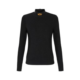 Elisabetta Franchi Truien & Vesten, Dames, Zwart, M, Wol, Wolmix Trui met Juwelen Band