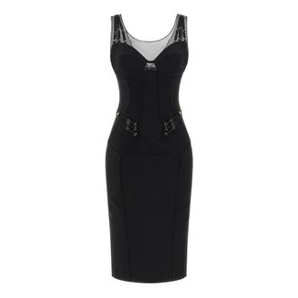 Elisabetta Franchi Midi Dresses, female, Black, Size: M Lightweight Jersey and Tulle Dress with Elastic Straps