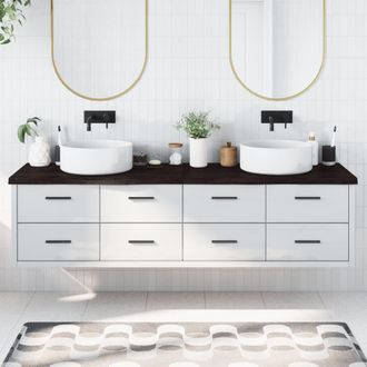 Berkfield Home Bathroom Countertop Dark Brown 200x60x(2-4) cm Treated Solid Wood in Grey