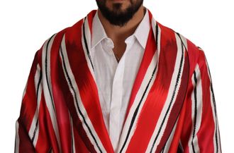 Dolce & Gabbana Red White Striped Silk Mens Night Gown Robe Clothing