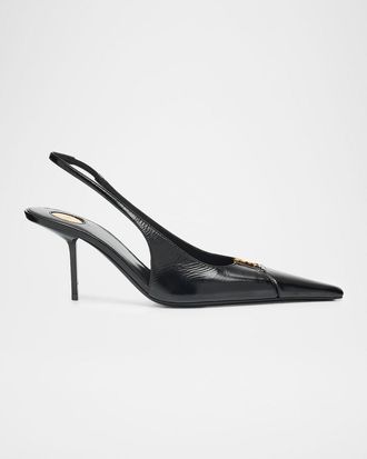 Saint Laurent 75mm Babylone Leather YSL Slingback Pumps