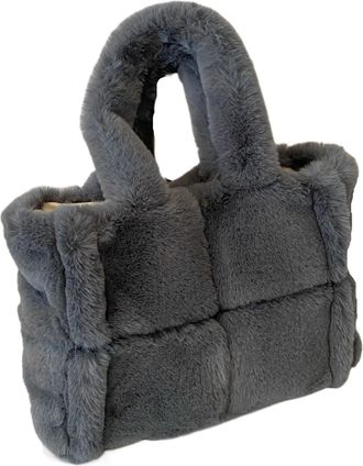 Generic Womens Plush Bags Winter Soft Plush Shoulder Bag Fluffy Bags For Women Warm Handbags And Purses Large Shopper(Gray)