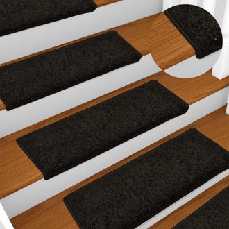 Berkfield Home Carpet Stair Treads 15 pcs 65x21x4 cm Black | Size: Medium