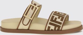 Fendi Sandali flat Feel in rafia con motivo monogram FF e cinturino