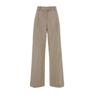 Brunello Cucinelli Broeken, Dames, Beige, M, Katoen, Broek met glanseffect en plooien