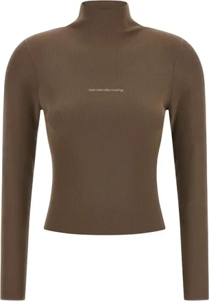 Alexander Wang Truien & Vesten, Dames, Bruin, S, Ribbed Logo Turtleneck