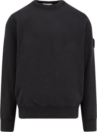 Stone Island Geribbelde Crew-neck Sweater met Gestikte Profielen - Heren - Sweatshirts - Zwart - XL - Katoen - Hoodies & sweatvesten