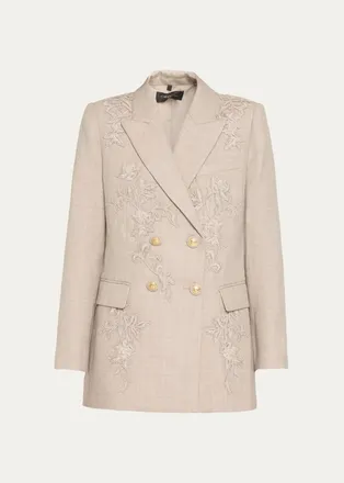 Kobi Halperin Violet Floral-Embroidered Wool Jacket