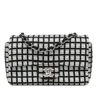 Chanel Pre-owned Tweed Double Flap Crossbody Bag - Dames - Pre-owned - Wit - Maat: ONE Size Tweed