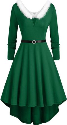 Generic Womens Adult Christmas Dress, Green Velvet, Size 20 (UK 3XL), Maxi, Long Sleeve, V-Neck, Mid Waist, Festive Elegant, Christmas