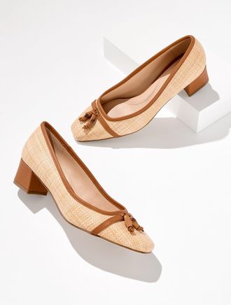 Talbots Sienna Bamboo Raffia Block Heel Pumps - Natural - 10 1/2 M Talbots