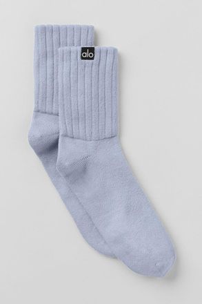 Alo | Half-Crew Scrunch Socks in Winter Frost Blue, Size: Medium