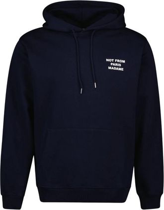 Dr&ocirc;le de Monsieur Navy Blue Hoodie met Slogan - Heren - Hoodies - Blauw - L - Katoen - Hoodies & sweatvesten