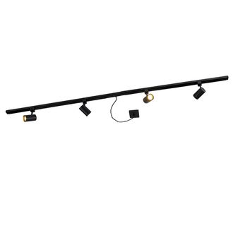 QAZQA Moderno Sistema De Riel Monof&aacute;sico Negro Con 4 Focos Y Fuente De Alimentaci&oacute;n I Cuadrada - Jeana Acero Alargada /cuadrada Adecuado Para Led Max. 4 X 4