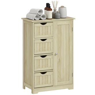 Kleankin Kleankin Armario De Ba&ntilde;o, Columna De Ba&ntilde;o Estrecha Con 4 Cajones Y Estante Ajustable, Estilo Moderno, Para Espacios Peque&ntilde;os, 56x30x83 Cm, Natural