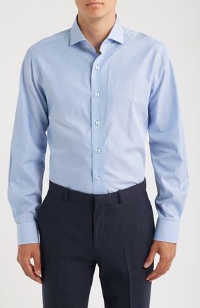 Lorenzo Uomo Trim Fit Pinstripe Cotton Dress Shirt in White/blue at Nordstrom, Size 14.5