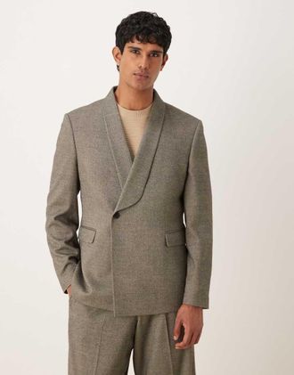 Asos Giacca da abito oversize grigia a spina di pesce-Grigio