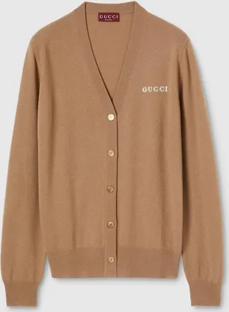 Gucci Cashmere Cardigan With Intarsia, Brown, Ready-to-wear