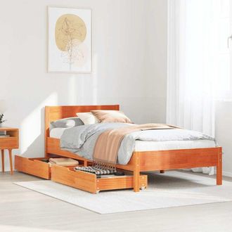 vidaXL Cama Sin Colch&oacute;n Madera Maciza De Pino Marr&oacute;n Cera 100x200 Cm Vidaxl