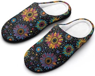 Generic Sunflower Painting Mens Slippers Comfortable And Non-slip Cotton Slipper Shoe for House