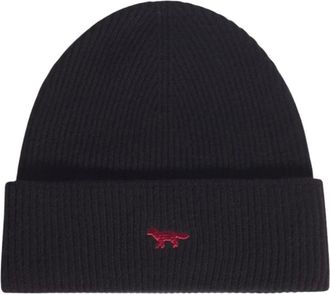 Maison Kitsun&eacute; Gorro de canal&eacute; con parche de cabeza de zorro - Accessories - Hombre - Negro - ONE SIZE