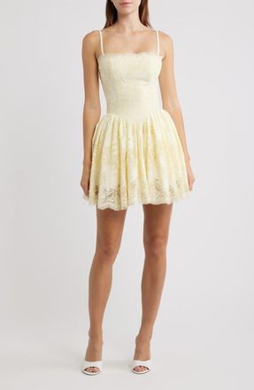 House of CB Chloe Broderie Anglaise Minidress in Lemon at Nordstrom, Size X-Small