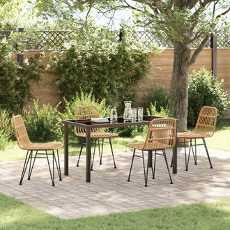 Berkfield Home 5 Piece Garden Dining Set Brown Poly Rattan