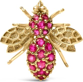 House of Brilliance 14K Yellow Gold Red Ruby Bee Brooch Pin