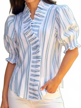 Finley Cici Drop Needle Stripe Shirt In Aqua