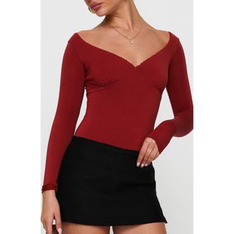 Princess Polly Loveydove Long Sleeve Bodysuit in Burgundy at Nordstrom, Size 10