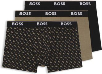 BOSS Three-pack of logo-detail trunks in stretch cotton
