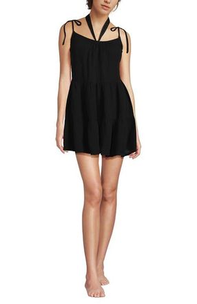 Lands End Cotton Gauze Metallic Tiered Mini Cover-up Dress in Black at Nordstrom, Size X-Small