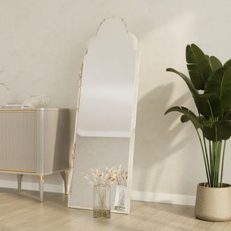 Dmora Espejo Vitta, Forma Rectangular, De Pie, Estructura Transparente, 50x160h Cm Blanco M&aacute;rmol