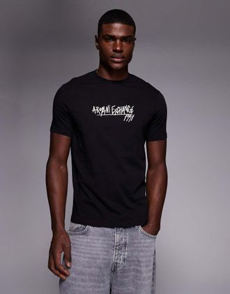 A|X Armani Exchange T-shirt nera con logo-Nero