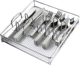 Gibson Home Abbeville 61 Piece Stainless Steel Flatware Set with Wire Caddy in Metallic Silver at Nordstrom