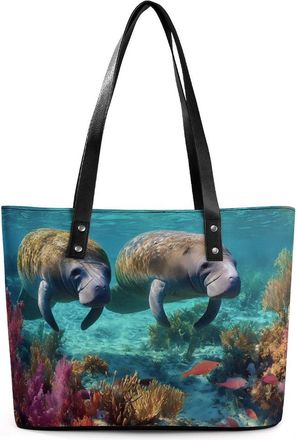 Generic Man-atees Colorful Coral Tote Bags for Women Cute Shoulder Purses Handbags