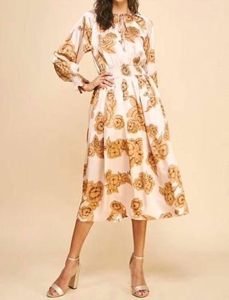 Pinch Design Floral Print Midi Dress In Warm Peach