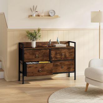Woltu Woltu C&oacute;moda Dormitorio Siete Cajones 4 Cajones, En Tela, Marr&oacute;n R&uacute;stico + Negro