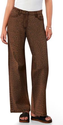 Wash Lab Denim Animal Print Straight Leg Jeans in Brown Leopard at Nordstrom, Size 25