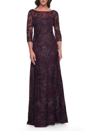 La Femme Beautiful Lace Mother of the Bride Dress with Illusion Neckline in Dark Berry at Nordstrom, Size 18