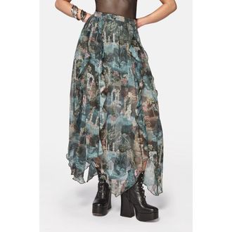 Disturbia Thalassa Print Hanky Hem Midi Skirt in Blue at Nordstrom, Size 16