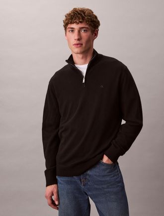 Calvin Klein Stehkragenpullover CALVIN KLEIN LS 100% MERINO QZ 14GG, Herren, Gr. XXL, schwarz, Web, Obermaterial: 100% Wolle, unifarben, regular fit normal, Rundha