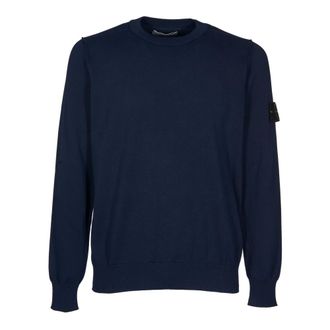 Stone Island Logo Sweatshirt - male - Stone Island - Round-neck Knitwear - Blue - S - Knitwear