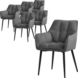 ML Design Ml-design - Set 6x Sillas De Comedor Con Respaldo Y Reposabrazos Asiento Acolchado Gris Oscuro Tapizado De Tejido De Rizo Con Patas De Metal Sill&oacute;n Er