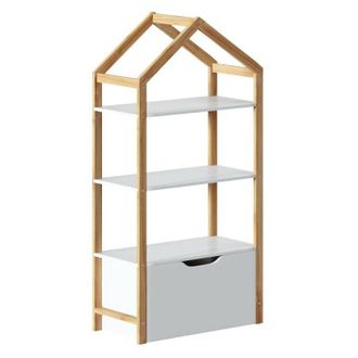 Atmosphera Librer&iacute;a Estanter&iacute;a Infantil Casa Con Caj&oacute;n Mueble Dormitorio Organizador Color Blanco Y Roble 60x121x30 Cm