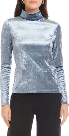 Fifteen Twenty Gwen Crushed Velvet Mock Neck Top in Ice Blue at Nordstrom, Size Medium