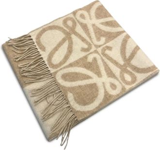 Loewe Sjaal met anagrampatroon en franje - Beige