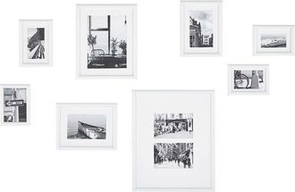 Beliani Conjunto De 8 Marcos De Mdf Blanco Fotos Im&aacute;genes Varios Tama&ntilde;os Ganchos Galer&iacute;a Moderno Garango